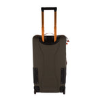 Green Fishpond Stormshadow Medium Rolling Duffel with orange straps on a white background - back view