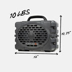 Turtlebox Original Gen 3 Gray portable speaker with dimensions and weight label on a white background