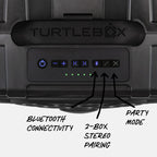 Control panel of a TurtleBox device with labeled functions on a black background
