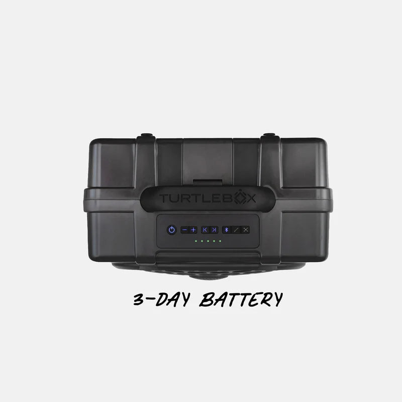 Black Turtlebox device with '3-Day Battery' text on a white background