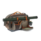 Fishpond Green River Gear Bag with rod tube attached on the side.