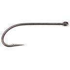 An Ahrex NS110 Nordic Salt Streamer hook with a sharp point and small barb, finished in black nickel.