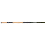 Fishing rod with black and beige handle on a white background
