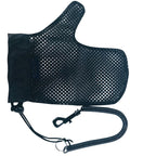 Black Fish Tailing Mitt glove with a leash on a white background