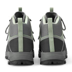 Gray and black hiking boots with 'Orvis' branding on a white background