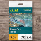 Rio Products Powerflex Trout packaging on a wooden surface