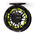 Orvis Ratio black fly fishing reel on a white background