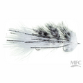 MFC Schultzy's Cold Water Nut fly with white and black pattern on a white background, featuring MFC logo.