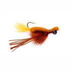 Fishing fly with orange and brown body on a white background