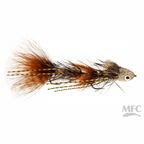 MFC Galloup's Dungeon brown and olive fly pattern on a white background, featuring MFC branding.