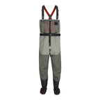 Gray Simms MEN's Freestone Z (Zipper) Stockingfoot Waders with suspenders on a white background