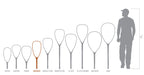 Fishpond fishing nets size chart with net shapes and a person silhouette for scale on a white background