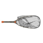 Fishpond fishing net with camouflage handle and a clear net against a white background