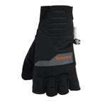Black Simms WINDSTOPPER® Half-Finger Fishing Glove with gray accents and 'Simms' branding on a white background