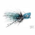 Blue and black fishing lure on a white background with MFC branding.