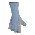 Light blue Simms Solarflex Guide Glove with gray accents and 'Soleflex' branding on a white background