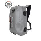 Gray Simms Dry Creek Z Sling Pack with black straps on a white background, featuring the Simms brand logo.