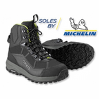 Gray Orvis fishing boots with Michelin sole on a white background