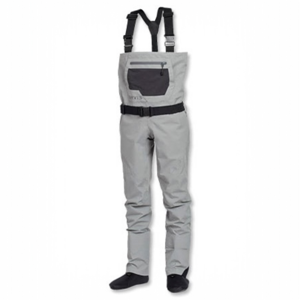Gray waders with suspenders on a white background
