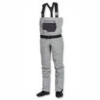 Gray waders with suspenders on a white background
