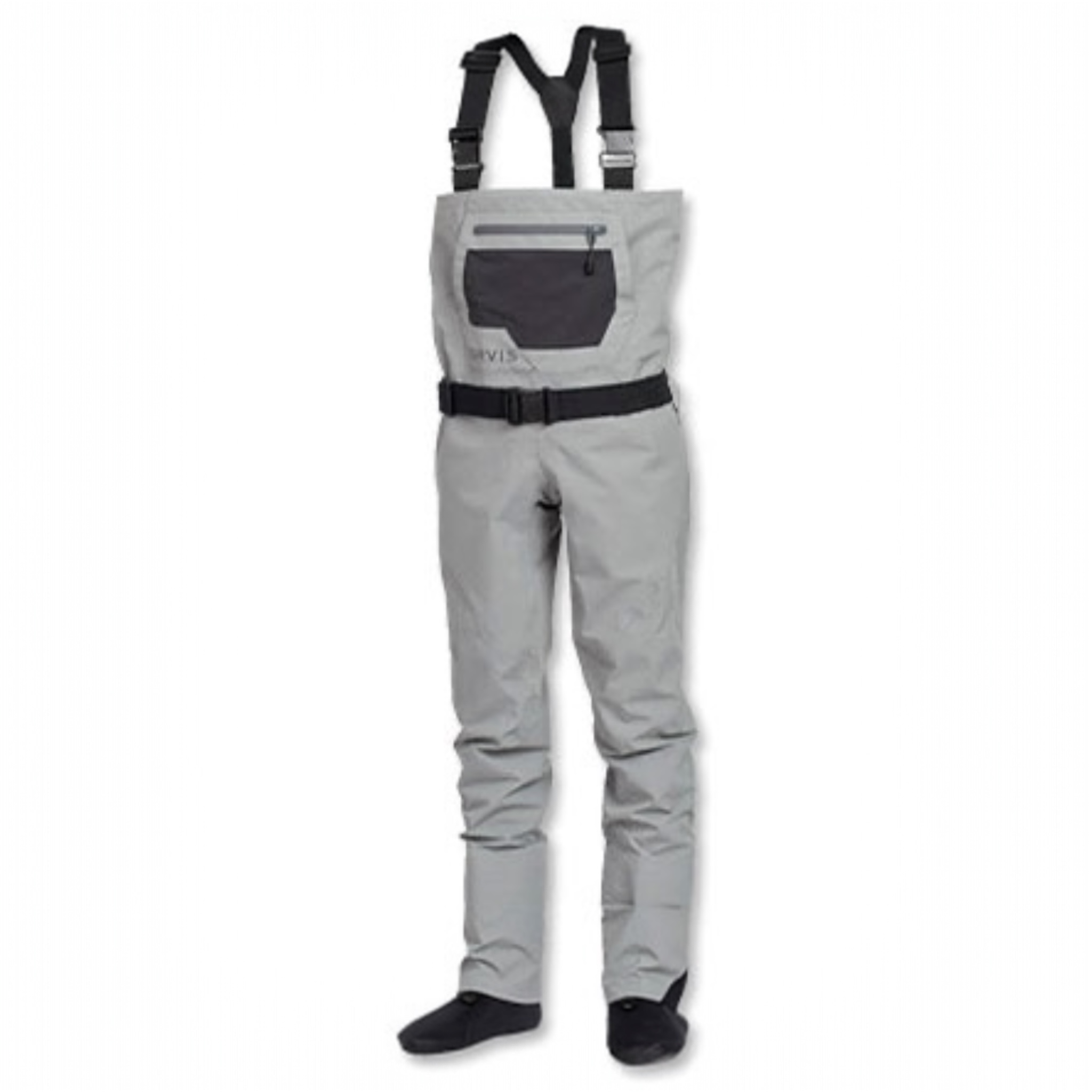 Gray waders with suspenders on a white background