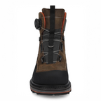 Brown and black Simms Men's G3 Guide BOA Boot - Vibram with orange accents on a white background
