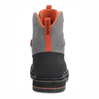 Back view of Simms G3 Guide Gray boot with orange laces on a white background