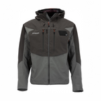 Gray and black Simms MEN's G3 Guide Jacket with hood on a white background