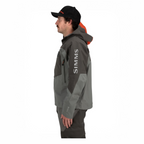 Man wearing a gray and black Simms MEN's G3 Guide Jacket with 'Simms' branding on a white background