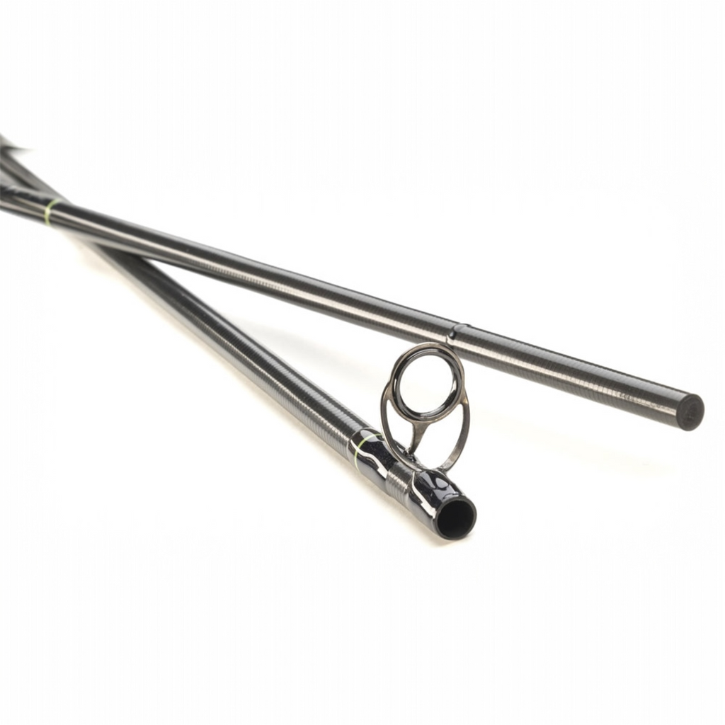 Close-up of a Scott Session fly fishing rod sections on a white background