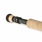 Close-up of a Scott Sector fly fishing rod handle with 'Scott' branding on a white background