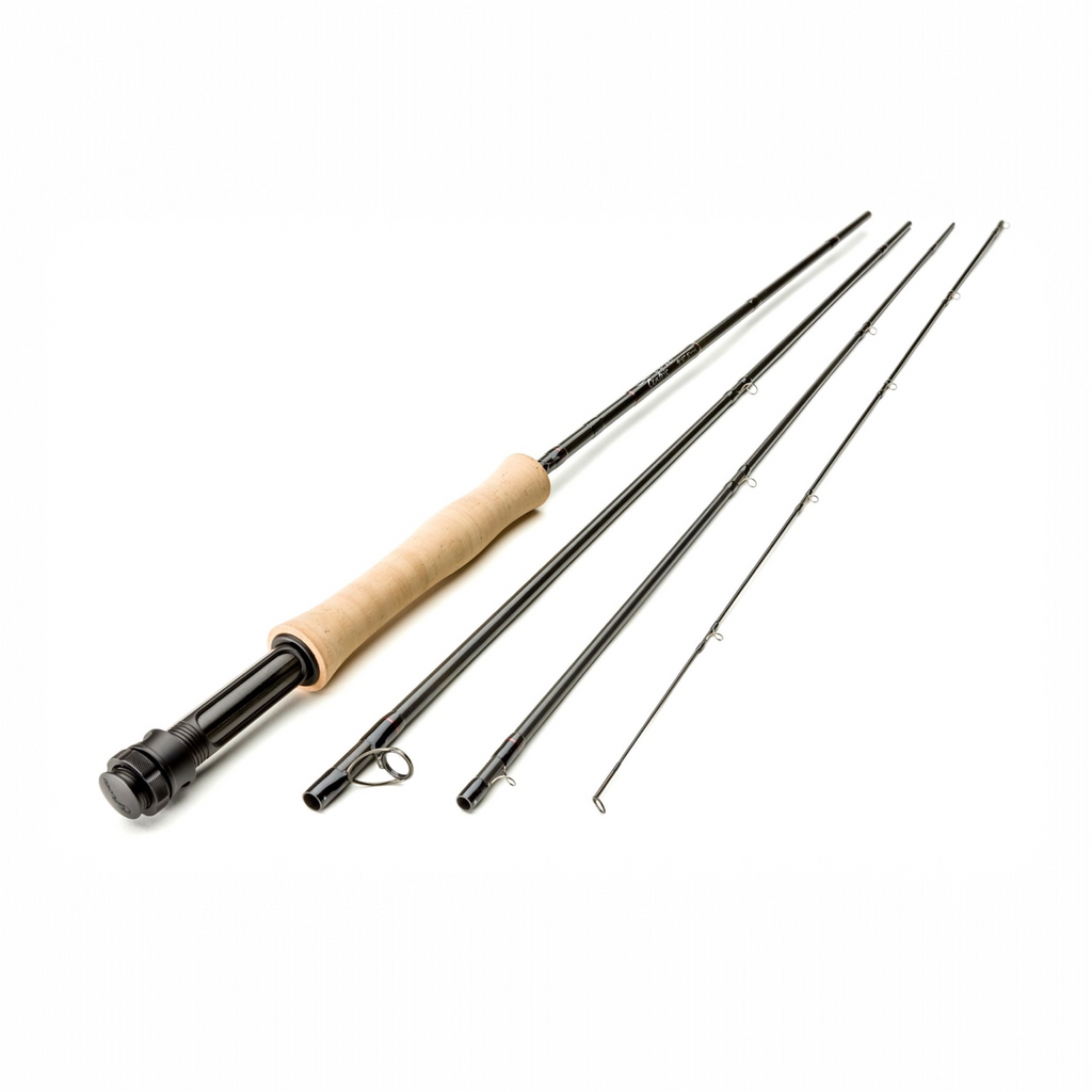 Scott Centric fly Fishing rod with four sections on a white background