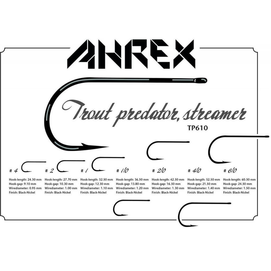 Ahrex Trout Predator Streamer hook diagram with measurements on a white background