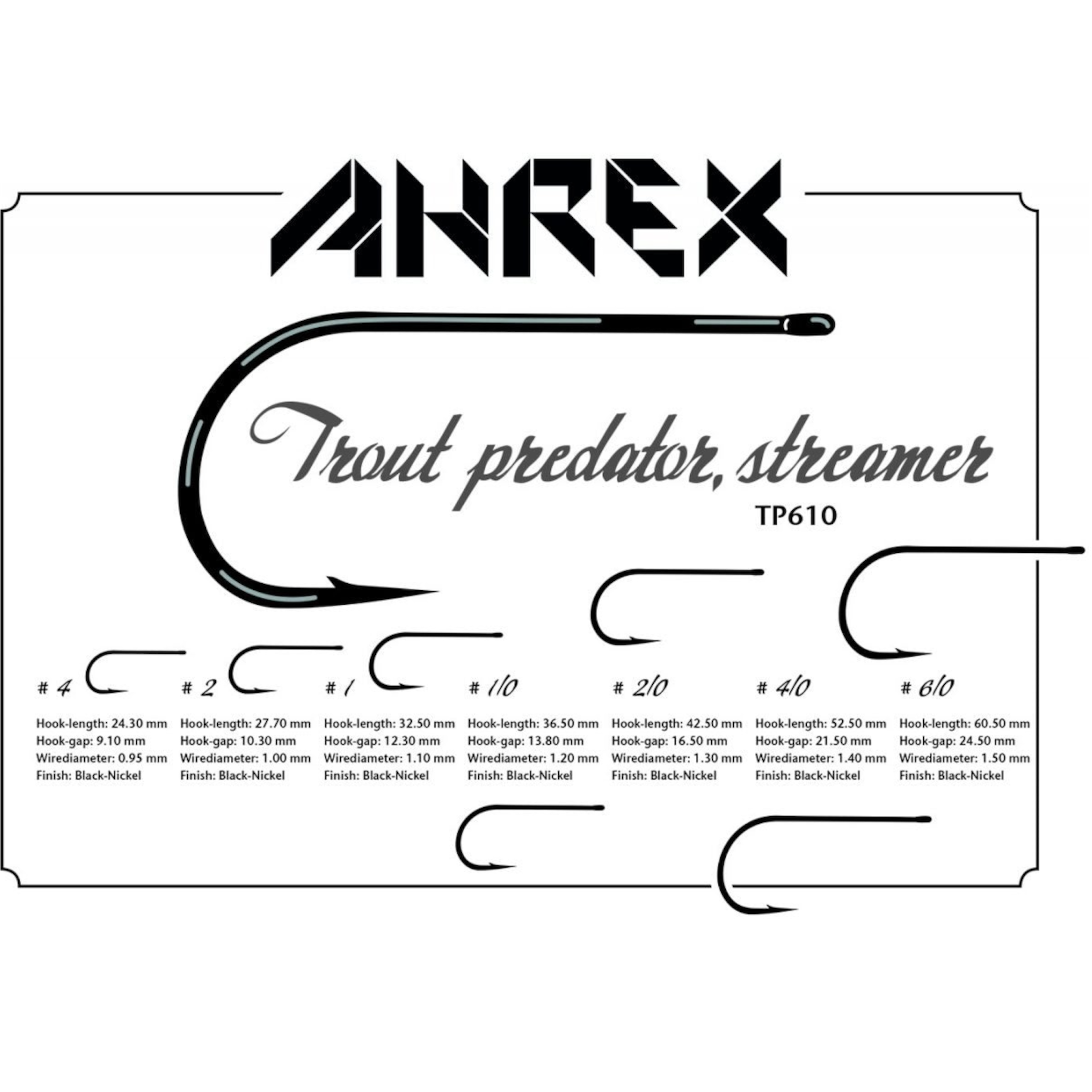 Ahrex Trout Predator Streamer hook diagram with measurements on a white background
