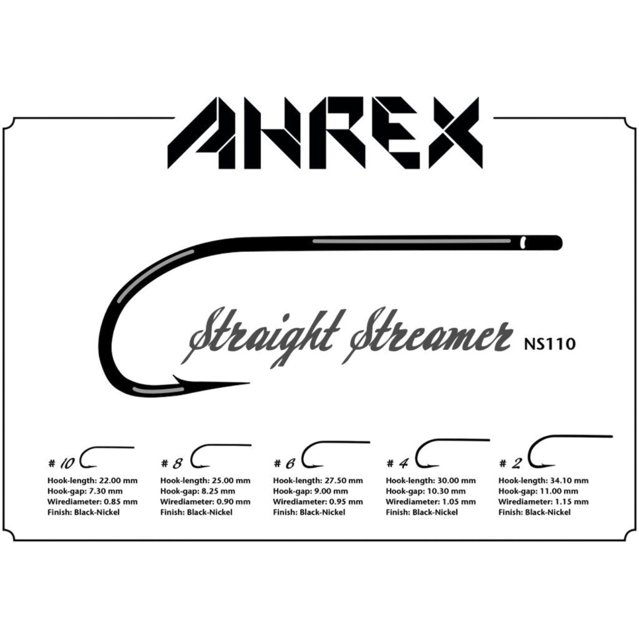 Anrex Straight Streamer fishing hook with specifications on a white background