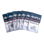 Multiple packages of Ahrex PR360 50 Degree Jig Hook fishing hooks on a white background