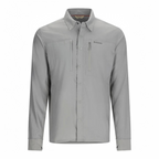 Gray button-up Simms MEN's Intruder Bicomp Fishing Shirt with a brand logo on a white background