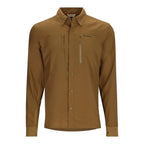Brown Simms MEN's Intruder Bicomp Fishing Shirt with a brand logo on a white background