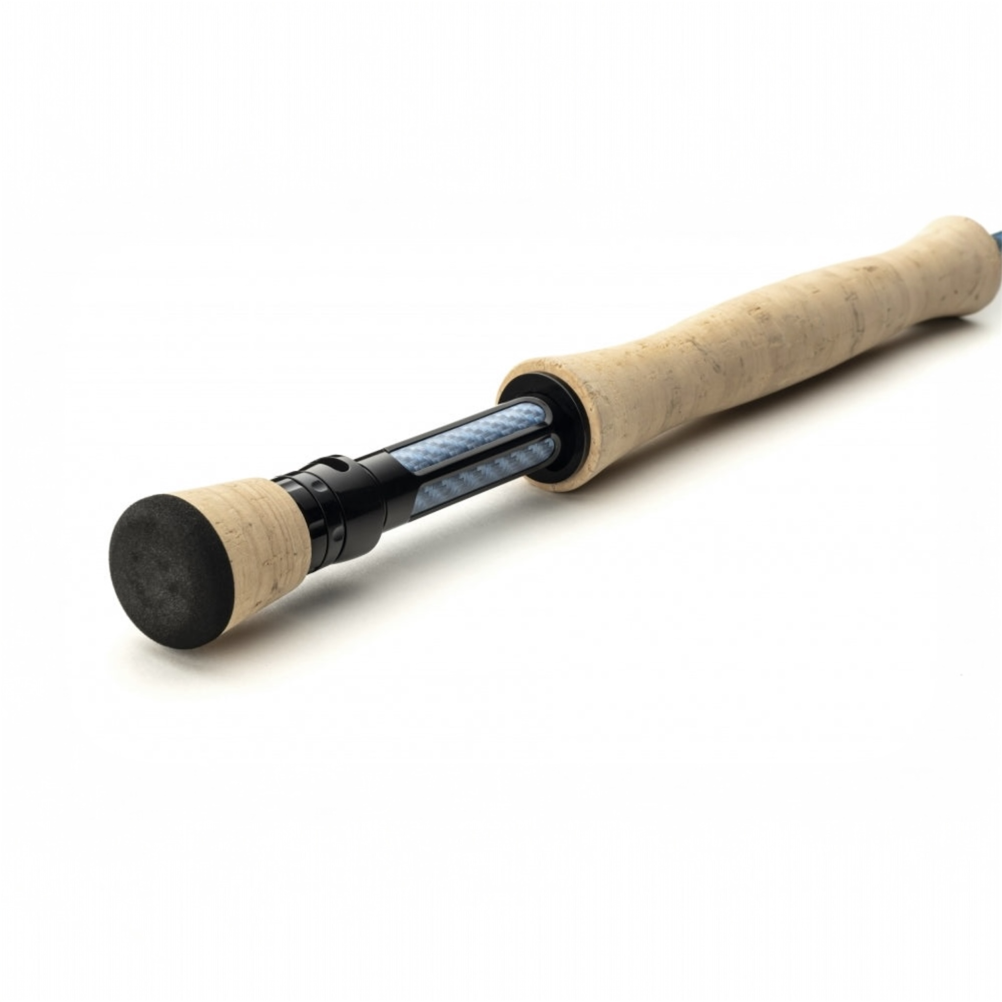 Scott Wave fly Fishing rod with beige handle and black components on a white background