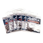 Multiple packages of Ahrex freshwater fly fishing FW550 hooks on a white background