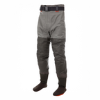 Gray sinks waders with black stocking foot on a white background