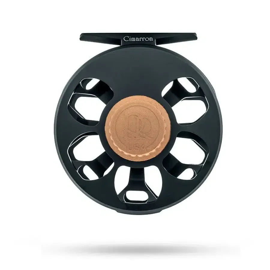 Black Ross Cimarron fly fishing reel back view on a white background