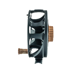 Black Ross Cimarron fly fishing reel side view on a white background