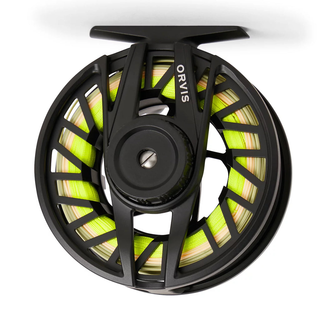 Orvis Black Clearwater fly fishing reel on a white background