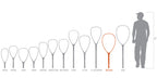 Comparison chart of various landing nets shapes with a silhouette of a person for scale on a white background.