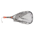 Fishing net with a black and gray handle on a white background