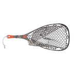 Fishing net with a black and gray handle on a white background