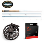 Fishing rod, reel, and line saltwater outfit with Chagrin River Outfitters branding on a white background.
