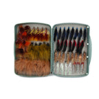 Open Fishpond Tacky Pescador Fly Box - XL- Dynamic Foam fly fishing lure case with various types of lures on a white background