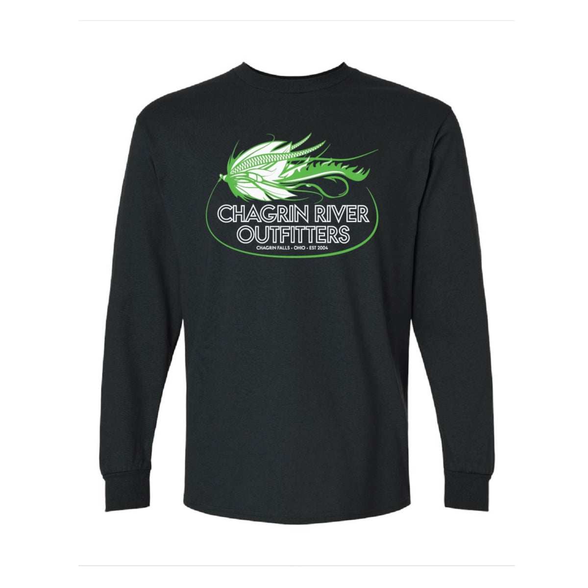 Chagrin River Outfitters long sleeve t-shirt with streamer picture 